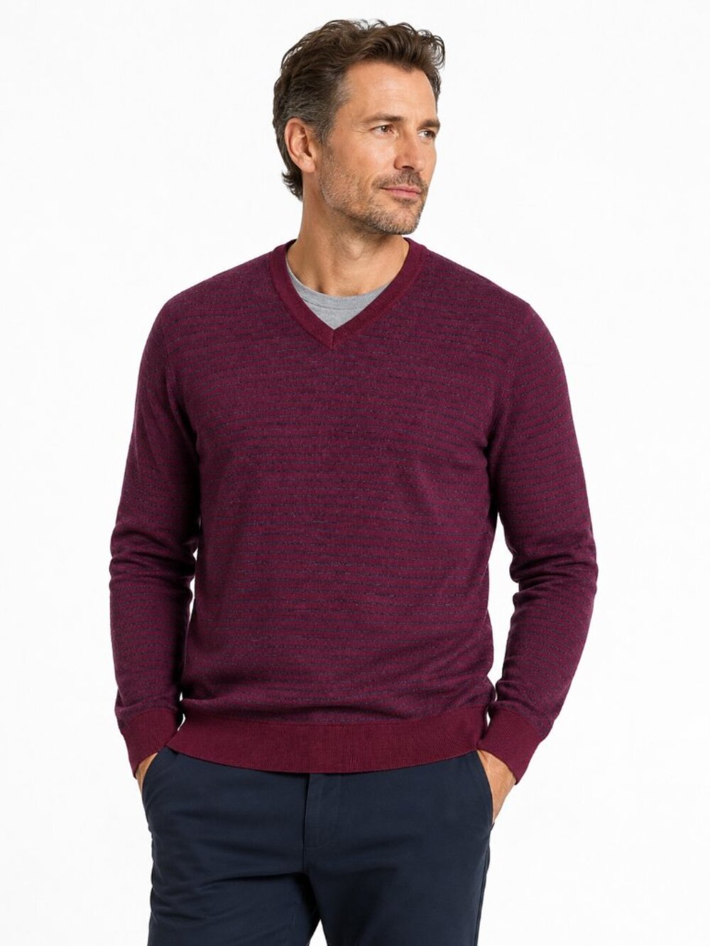 Banana Republic Burgundy Stripe V-Neck Sweater Medium